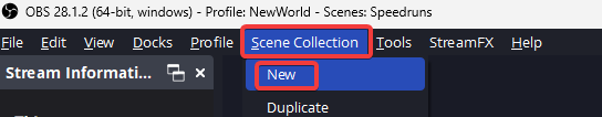 Click the Scene Collection menu item > New.